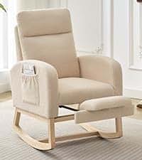 OUTGOODS Modern Nursery Rocking Chair with Footrest,Teddy Upholstered Rocking Chair Comfortable Rocker Recliner with