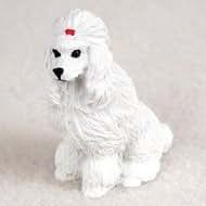 BabyOneStop White Mini Poodle Dog Collectible Figurine, Hand Painted Stone Resin