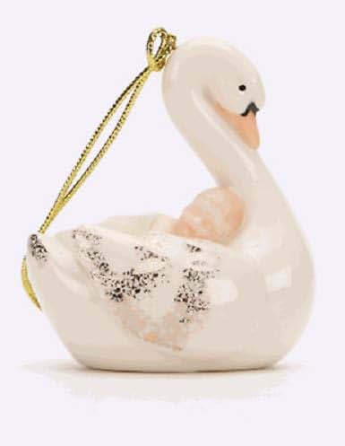 Baby Ornament Lenox Peaceful Slumber Baby sleeping on a Swan Porcelain Ornament 24 k gold accents Baby Birth New in box