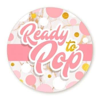Ready to Pop Baby Shower Stickers | Pink and Faux Gold Polkadot | 48 Stickers - 1.67 Inches Round | Ready to Pop Baby