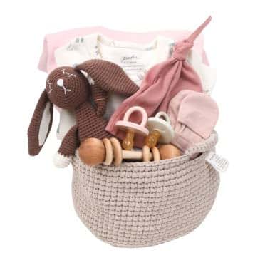 Our Green House Baby Girl Gift Basket - Bunny and Pink Themed