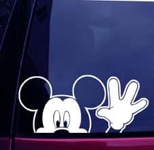 Kojozone Mickey Waving Peeking Vinyl Decal Sticker White 6"
