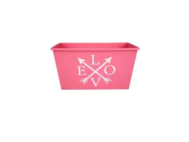BabyOneStop Valentines Day Rectangular Plastic Bins with Handles, Red and Pink, Set of 2, 12 x 8.5 x 7 inches