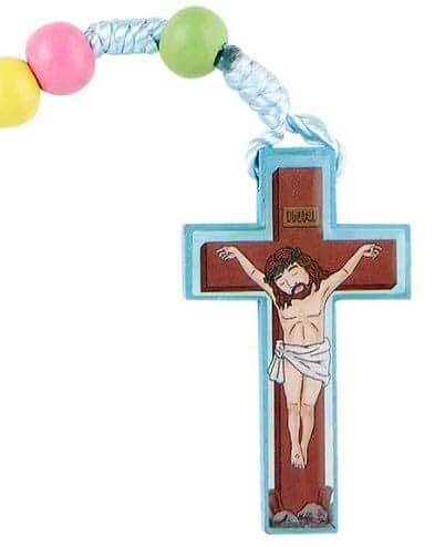 BabyOneStop Colorful Wooden Rosary With Crucifix And Holy Family Case