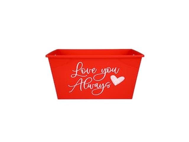 BabyOneStop Valentines Day Rectangular Plastic Bins with Handles, Red and Pink, Set of 2, 12 x 8.5 x 7 inches