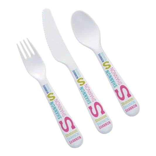 Personalization Universe Repeating Name Personalized Kids 3-Piece Utensil Set