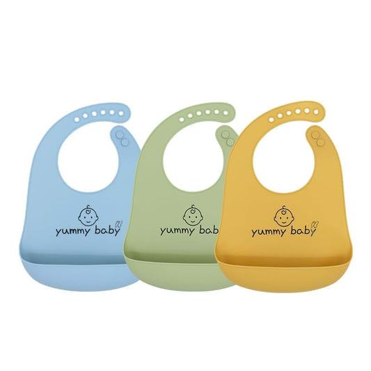 Yummy Baby Silicone Baby Bibs - Waterproof Soft Adjustable Fit 3 Pack