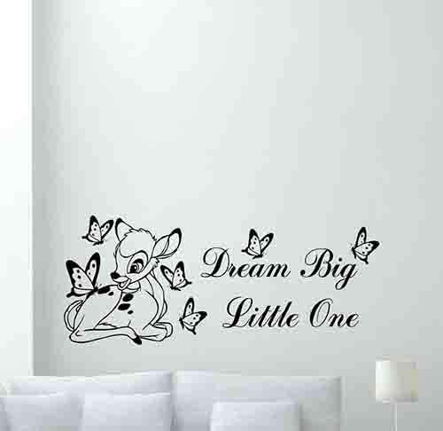 CarolGreyDecals Bambi Wall Decal Dream Big Little One Quote Cartoon Butterflies Poster