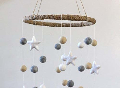 Matthew + Mae Felt Ball & Star Nursery Ceiling Mobile - Large