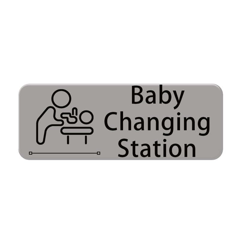 Baby Changing Station Sign, 9 x 3 Inch Grey with English and Symbol