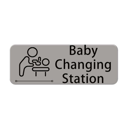 Baby Changing Station Sign, 9 x 3 Inch Grey with English and Symbol