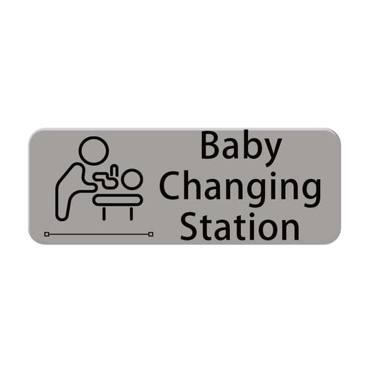 Baby Changing Station Sign, 9 x 3 Inch Grey with English and Symbol
