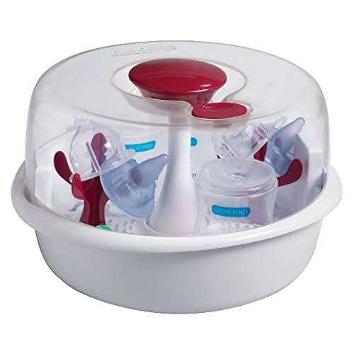 The First Years Simple Steam Microwave Sterilizer - Holds 4 Bottles, Blue/White