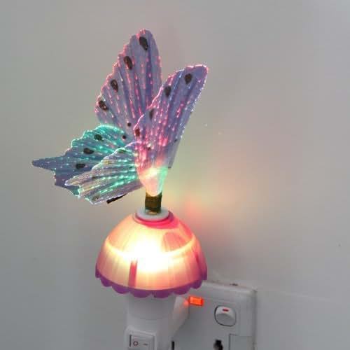 AMZSTAR Kids Night Light,Fiber Optic Butterfly Plug LED Color Change Night Light Decor Lamp Gift Toy (Purple) (photo 2)