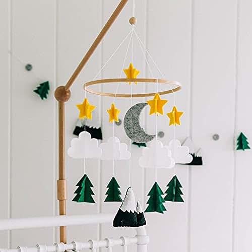 Sorrel + Fern Baby Crib Mobile Starry Woodland Night With Garland