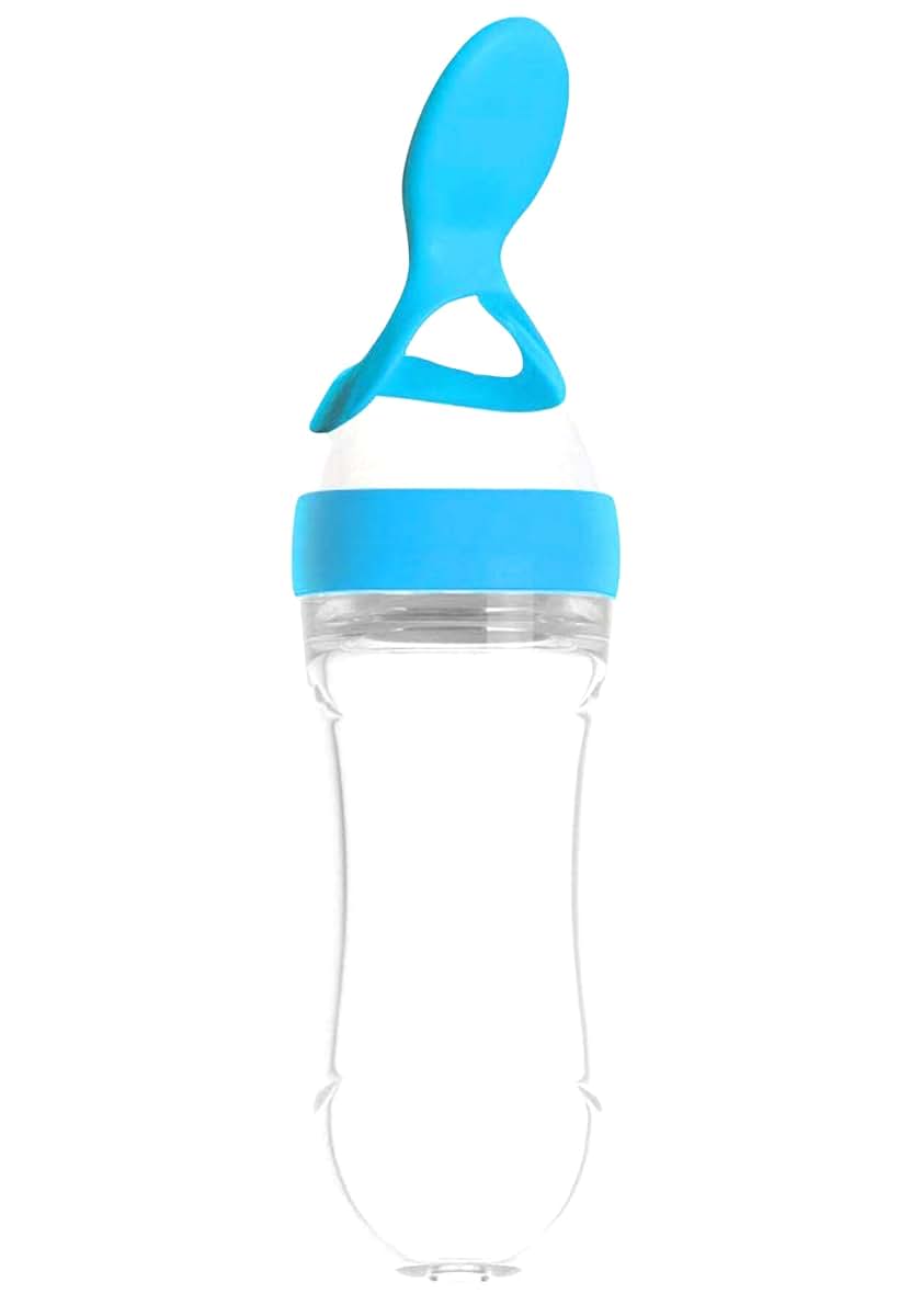 BabyOneStop Squeeze Feeding Bottle with Silicone Body and Dispenser Spoon, 90ml