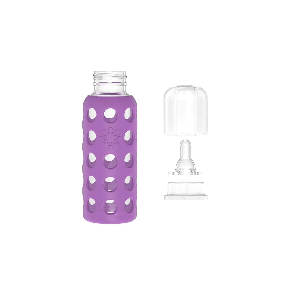 Lifefactory 9-Ounce Glass Baby Bottle With Silicone Sleeve And Stage 2 Nipple, Grape