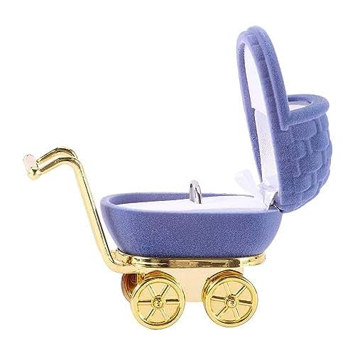 Leadigol Cartoon Stroller Shaped Ring Box, Velvet Blue Jewelry Organizer