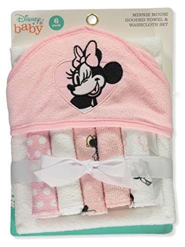Disney Baby Minnie Mouse Hooded Towel and 5 Washcloth Set, Rosy Dream Print