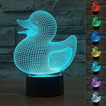 Jinnwell 3D Duck Night Light Lamp Illusion Night Light 16 Color Changing Table Desk Decoration Lamps Gift with Acrylic