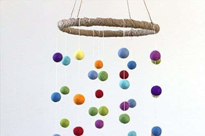 Matthew + Mae Felt Ball Nursery Ceiling Mobile – Large Rainbow, Handmade 100% Wool