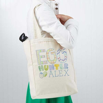 Personalization Universe Egg Hunter Personalized Small Canvas Tote Bag – Custom Kids Easter Basket Bag – Children's (photo 2)