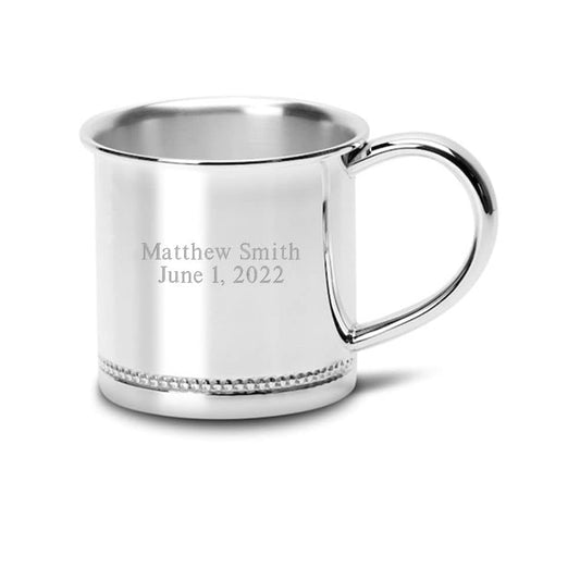 Cunill Silverplate Beaded Baby Cup, Personalized Keepsake