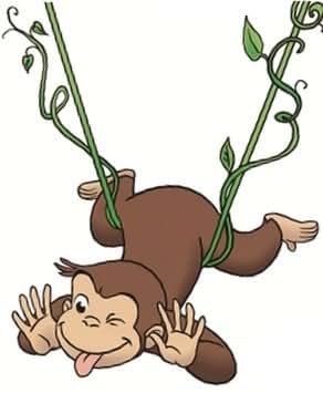 WiggleWalls 4 Inch Curious George Vine Monkey Animal Removable Peel Self Stick Adhesive Vinyl Decorative Wall Decal