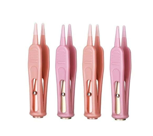 Tustao 4 Pcs Pink Plastic Nose Cleaning Tweezers With LED Light