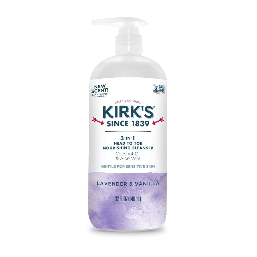 Kirk's Lavender & Vanilla 3-in-1 Nourishing Cleanser, Shampoo, Body Wash, and Bubble Bath