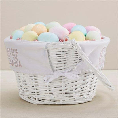 Personalization Universe Personalized Gingham Name Easter Basket – Custom Hand-Woven White Basket – Embroidered Easter