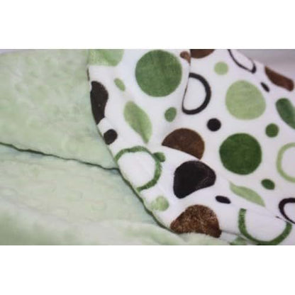 Lil' Cub Hub Minky Blanket, Green Brown Circles Print/Sage Dot