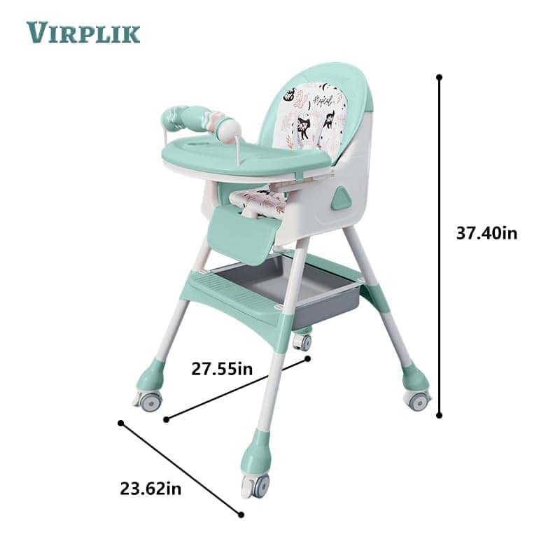Foldable 4-In-1 Baby High Chair With Detachable PU Cushion