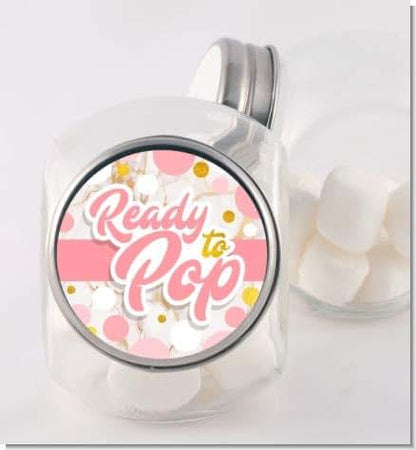 Ready to Pop Baby Shower Stickers | Pink and Faux Gold Polkadot | 48 Stickers - 1.67 Inches Round | Ready to Pop Baby