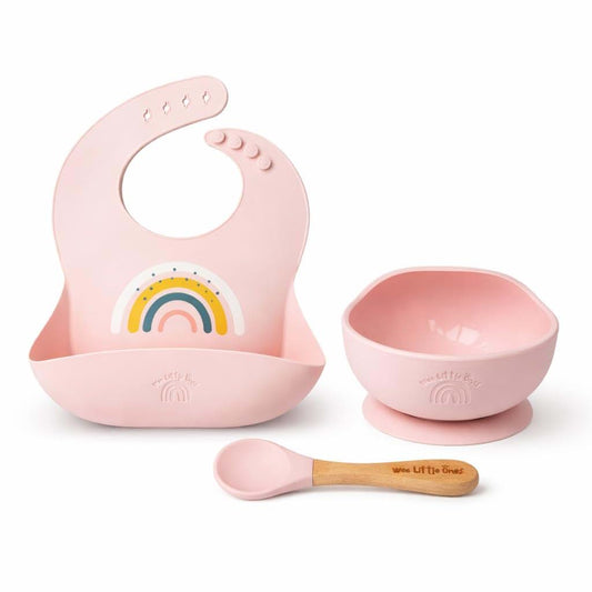 Wee Little Ones Baby Silicone Bib and Suction Bowl Set – Baby Led Weaning Feeding Set with Adjustable Bib, Food Catcher