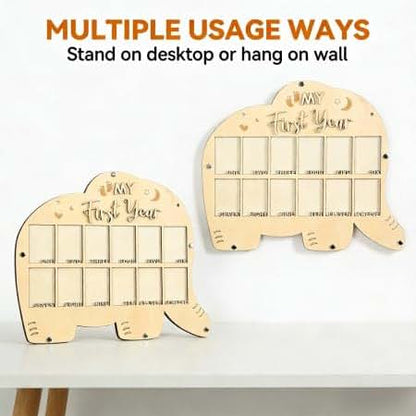 DegoCython Baby First Year Photo Collage Frame Elephant Design 12 Month Milestone Wooden Keepsake Display Tabletop Wall (photo 2)