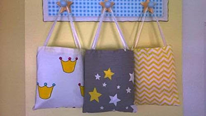 BabyOneStop Pull-Proof Toddler Fitted Crib Sheet With Ties, Gray With Yellow Stars