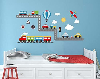 Decalzone Inc Construction Transportation Train Wall Decals -Planes Trains Automobiles Kids Stickers Vinyl Wall Art