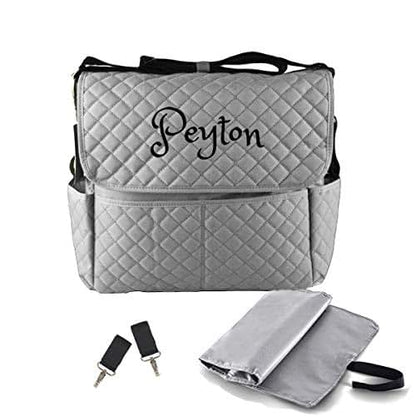 Dream Embroidery PERSONALIZED Large Diaper Bag Messenger Bag Baby Shoulder Bag Monogram (Grey)