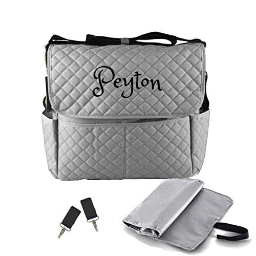 Dream Embroidery PERSONALIZED Large Diaper Bag Messenger Bag Baby Shoulder Bag Monogram (Grey)