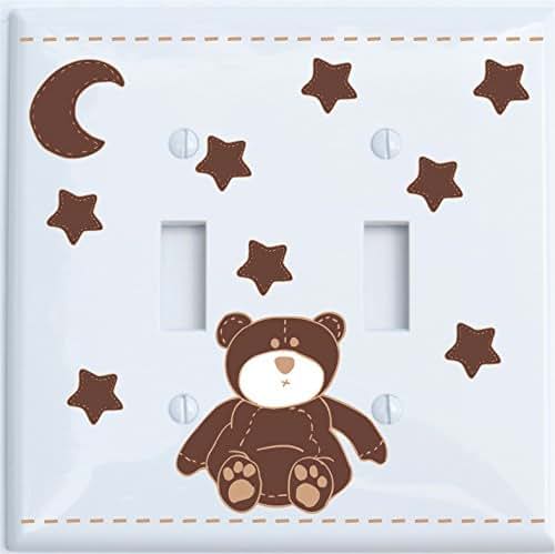 Presto Light Switch Plate Covers Brown Teddy Bear Light Double Switch Plate Cover with Brown Moon and Stars/Teddy Bear