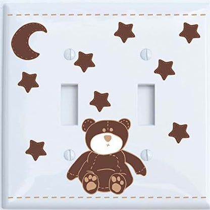Presto Light Switch Plate Covers Brown Teddy Bear Light Double Switch Plate Cover with Brown Moon and Stars/Teddy Bear