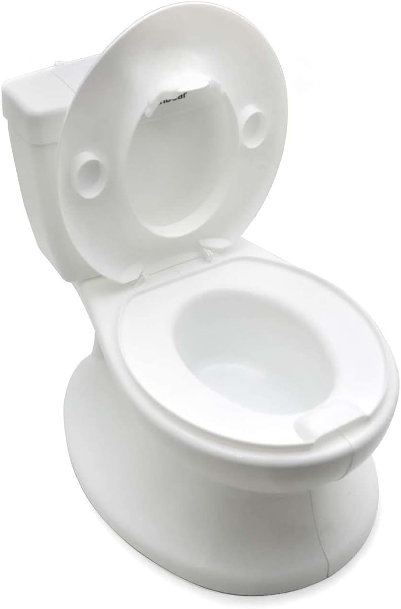 HongK- Portable Potty Training Toilet with Life-Like Flush Button & Sound for Toddlers Kids, White [P/N: