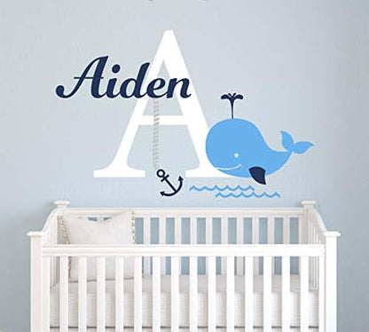 Decalzone Inc Personalized Whale Name Wall Decal Nautical Theme
