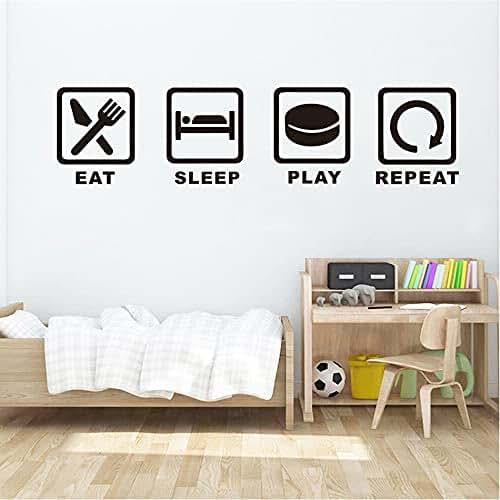 YOYOYU Art Home Decor Vinyl Sports Wall Sticker Eat Sleep Play Hockey Repeat (photo 3)
