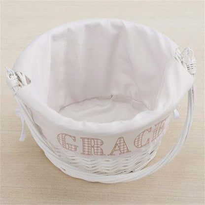 Personalization Universe Personalized Gingham Name Easter Basket – Custom Hand-Woven White Basket – Embroidered Easter