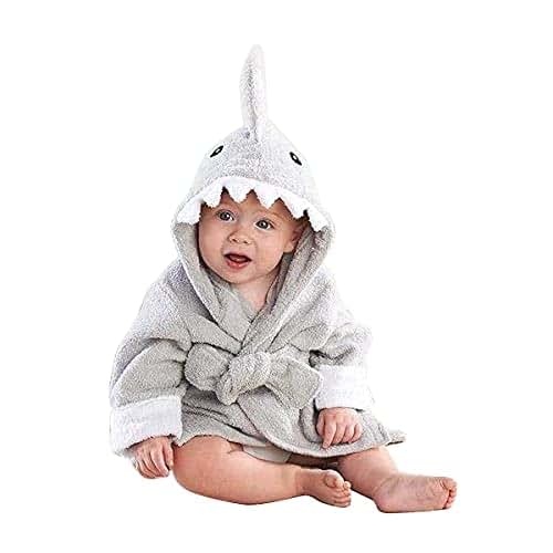 Baby Aspen Hooded Shark Robe,Let The Fin Begin, Ultra Soft Gray Cotton Terry Toddler/Baby Boy Towel, Baby Shower