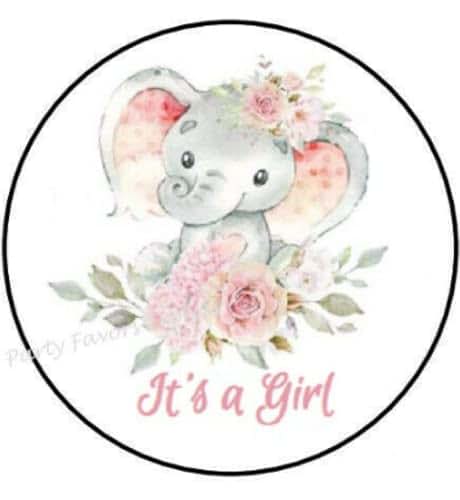 Party Favors Express 30 Pcs 1.5" Inch It's A Girl Baby Elephant Shower Stickers - Elephant Stickers - Baby Shower