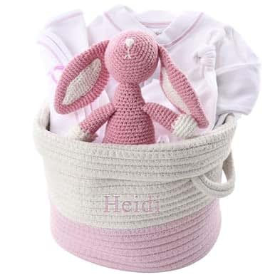 Our Green House Custom Baby Gift Basket - Personalized Name - Pink, Organic, Girl