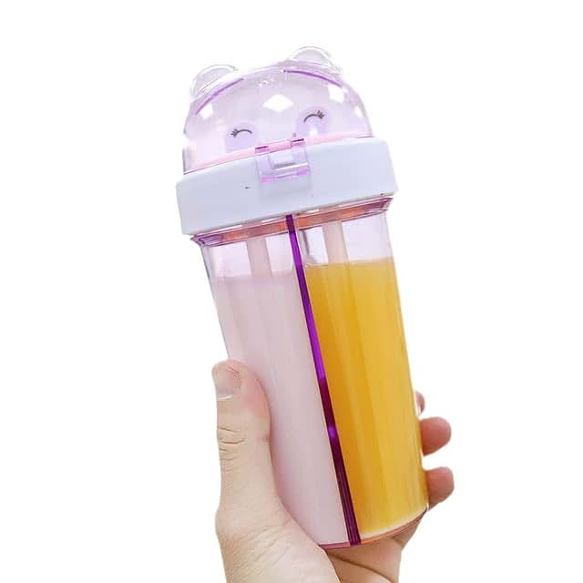 viva story Portable Double Straw Independent Drink 2-in-1 Leak-Proof Kid Cup Children's Double-Sided Double-Layer Water